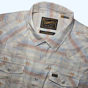 Howler Brothers H Bar B Snapshirt Men’s Size XXL Aztec Western Plaid Blue Beige